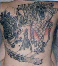 Picture of the tattoo on Gene 
sis Awry's back (9707 bytes)